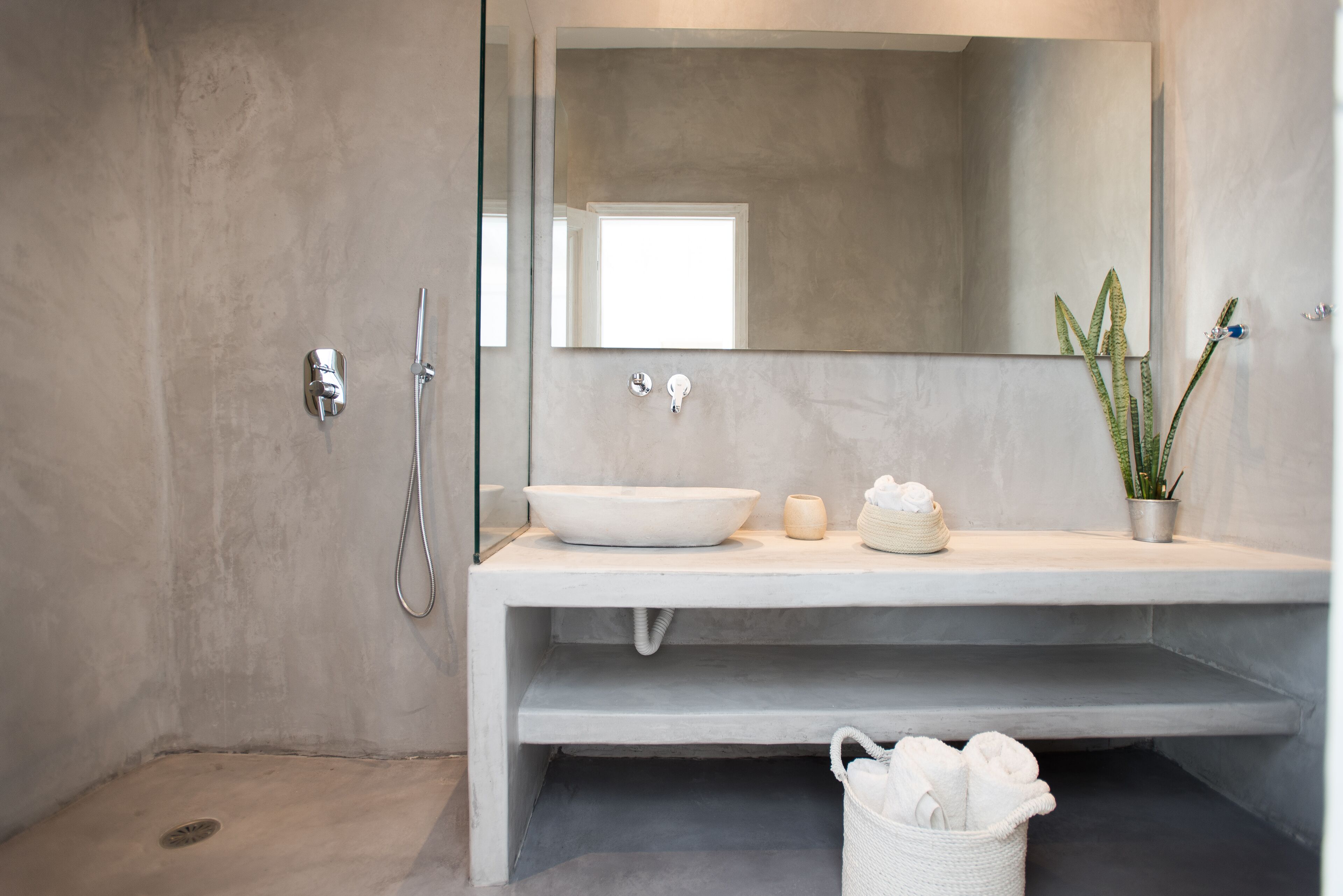 Shower, hydromassage showerhead, designer toiletries, hair dryer