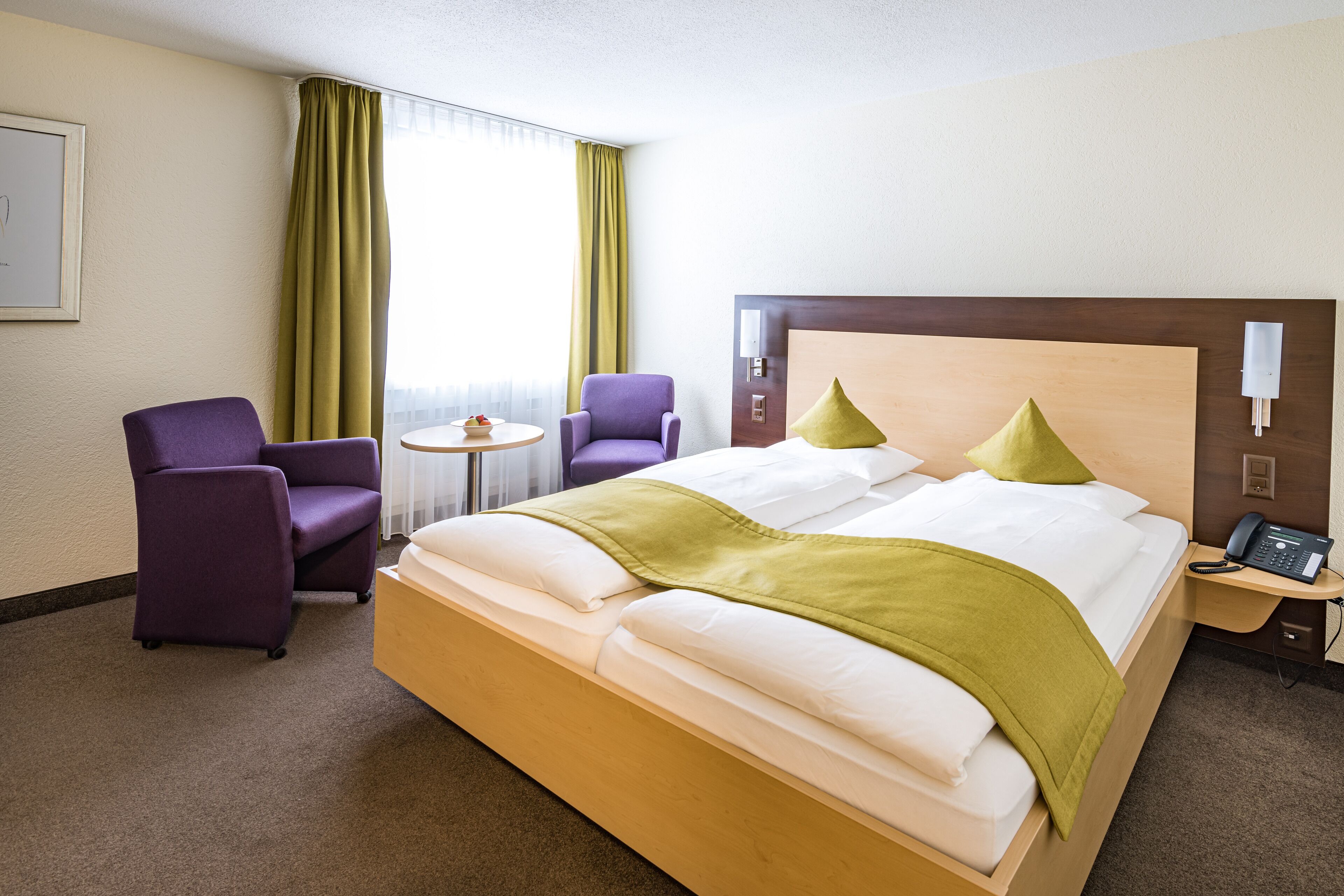 comfort double room | in-room safe, desk, laptop workspace, blackout curtains