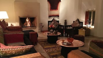 Fireplace, books