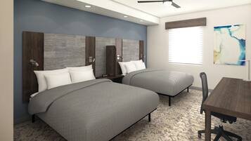 Desk, laptop workspace, free WiFi, bed sheets