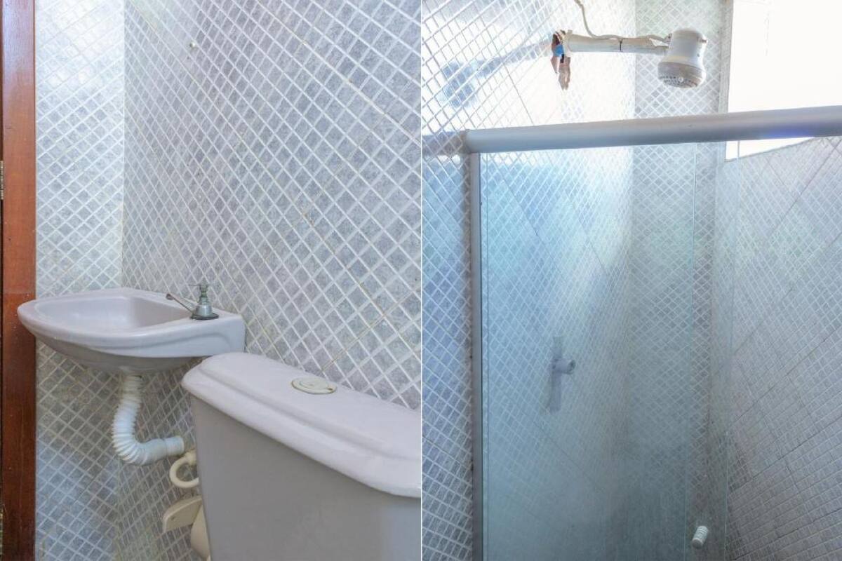 Shower, free toiletries, towels, toilet paper