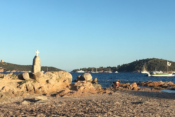 Plage, chaises longues, serviettes de plage