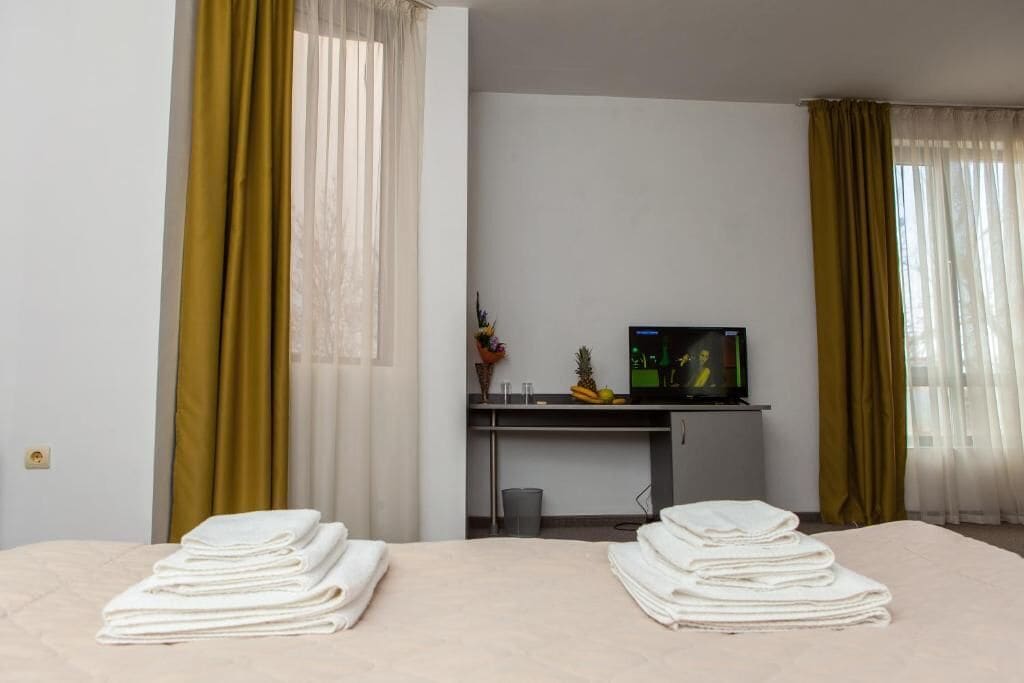 desk, laptop workspace, blackout curtains, soundproofing