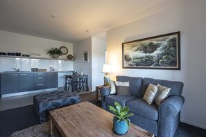 Televisión, chimenea y libros 