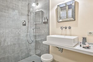 Shower, hair dryer, bidet, towels