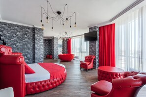 Luxury Room, Jetted Tub | Minibar, desk, laptop workspace, blackout drapes