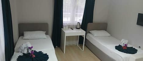 Habitación económica con 2 camas individuales | 1 dormitorio, escritorio, espacio para trabajar con un portátil