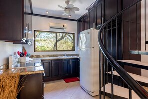 Fridge, microwave, coffee/tea maker, toaster