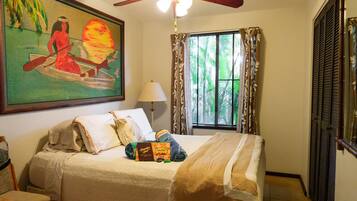 1 bedroom, desk, iron/ironing board, travel crib