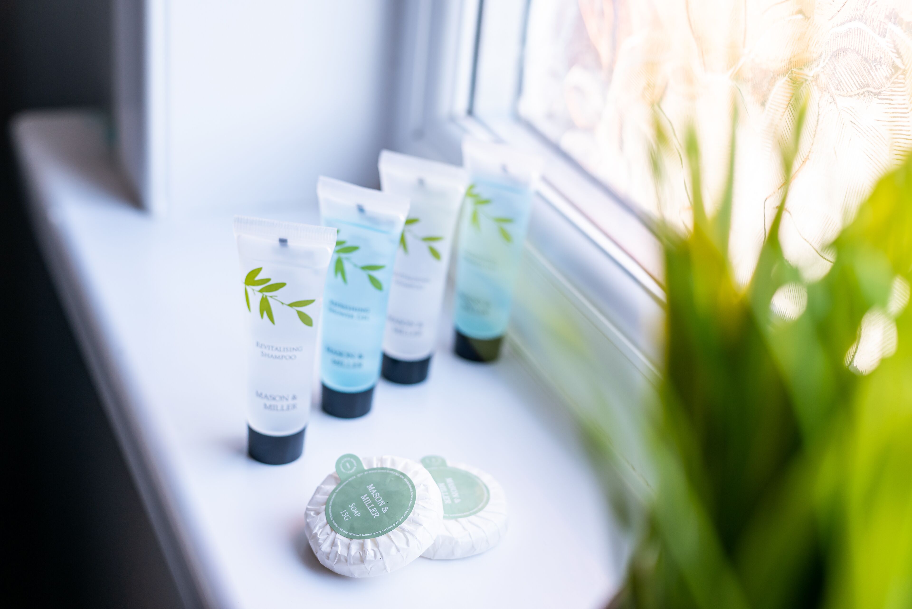 Combined shower/tub, hair dryer, towels, soap