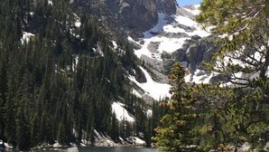 A mountainous landscape with a lake, dense forest, and a prominent rocky peak. - Close to Downtown Estes Park, RMNP, Hot Tub, Activity Shed! Far View Cabin (Estes Park)