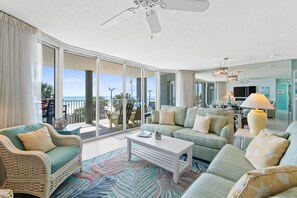 Deluxe Condo, 3 Bedrooms, Ocean View (106-3) | Living area | 32-inch flat-screen TV with cable channels, TV - Long Beach by Book That Condo (Panama City Beach)