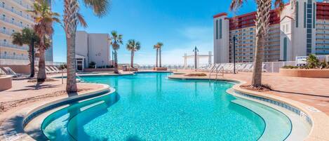 Outdoor pool, sun loungers