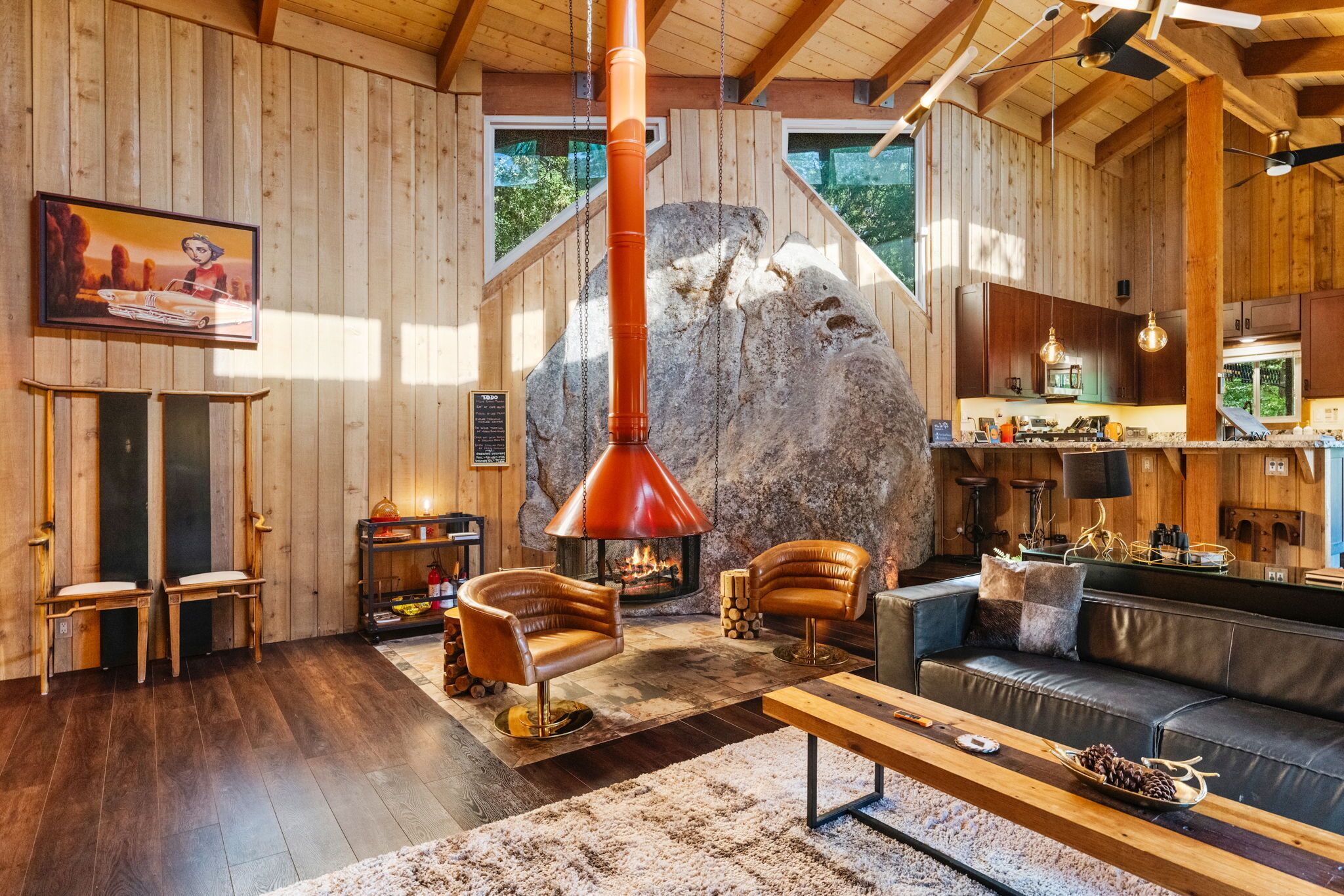 Smart TV, fireplace, stereo, computer monitors