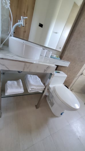 Shower, towels, soap