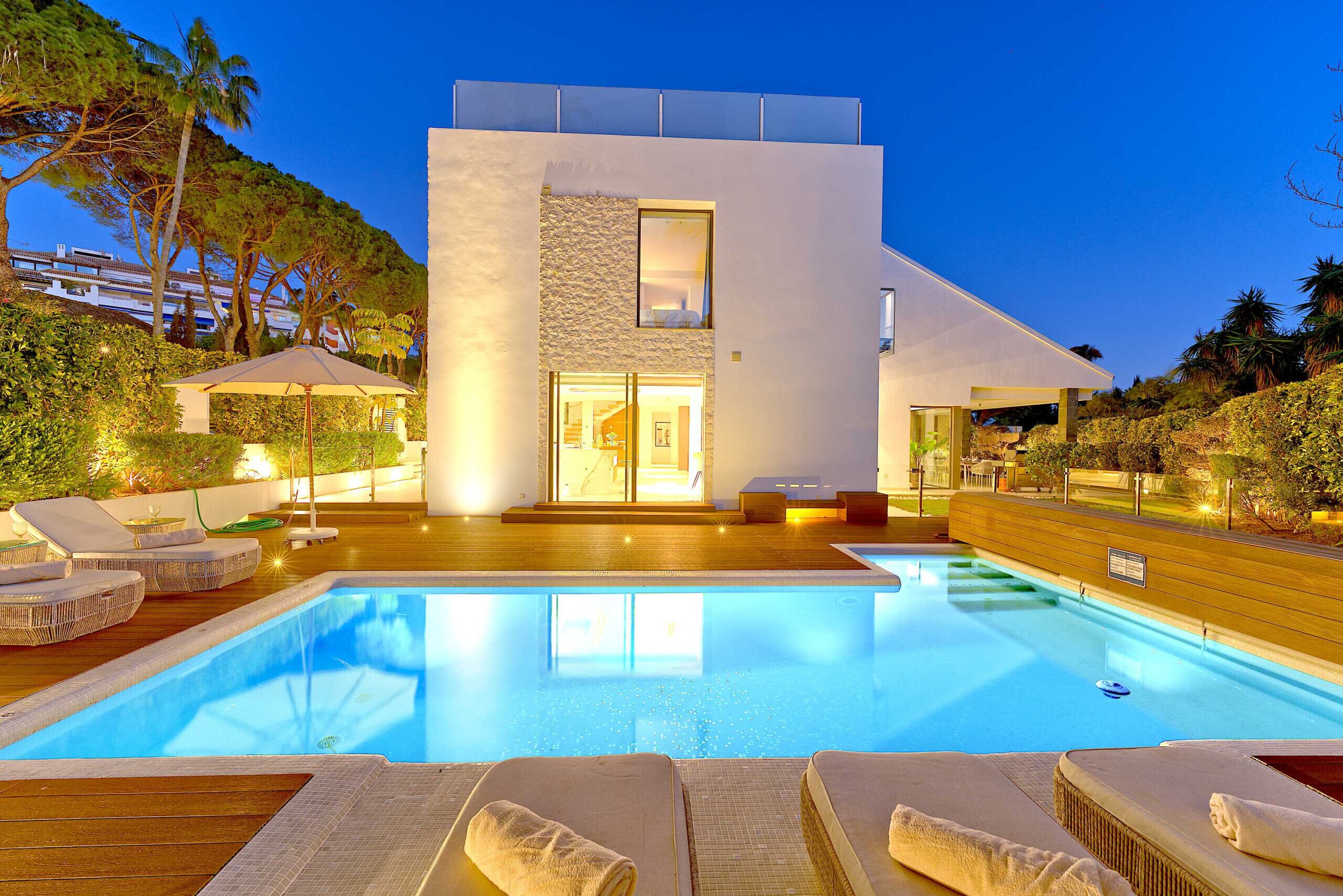 Indoor pool, a heated pool, sun loungers