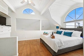 4 bedrooms, memory foam beds, iron/ironing board, travel crib