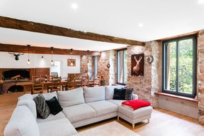 TV, fireplace