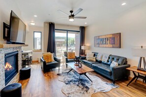Smart TV, fireplace, video games, Hulu