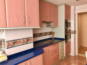 Fridge, microwave, coffee/tea maker, electric kettle
