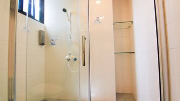 Shower, free toiletries, hair dryer, slippers