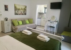 Estúdio superior, para não fumantes, vista para o jardim | Área de estar | Smart TV
