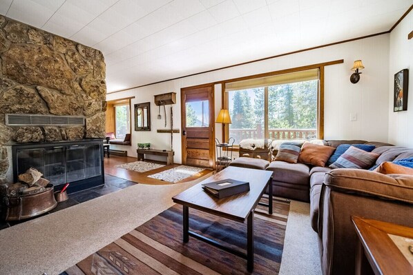 TV, fireplace, DVD player, books