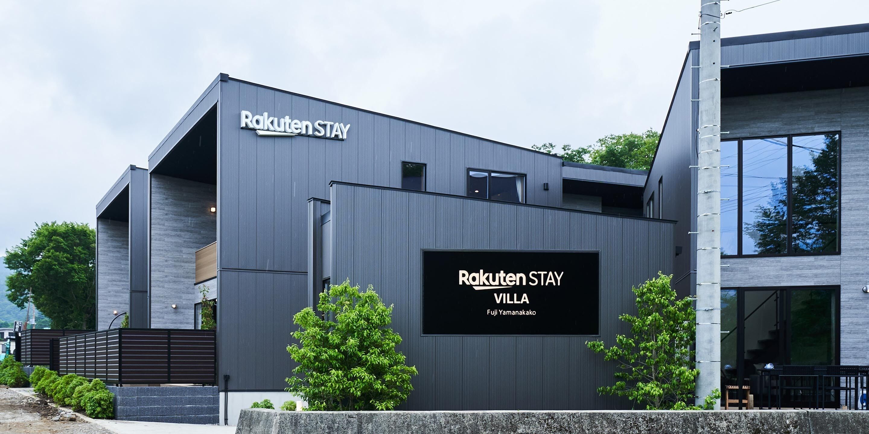 A modern building with the sign "Rakuten STAY VILLA" indicating a hotel.