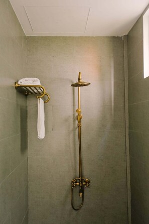 Shower, free toiletries, towels