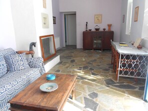 House, 3 Bedrooms, Smoking, Private Pool | Living room | Books - Beautiful Country Home on Syros Island, Greece (Syros)