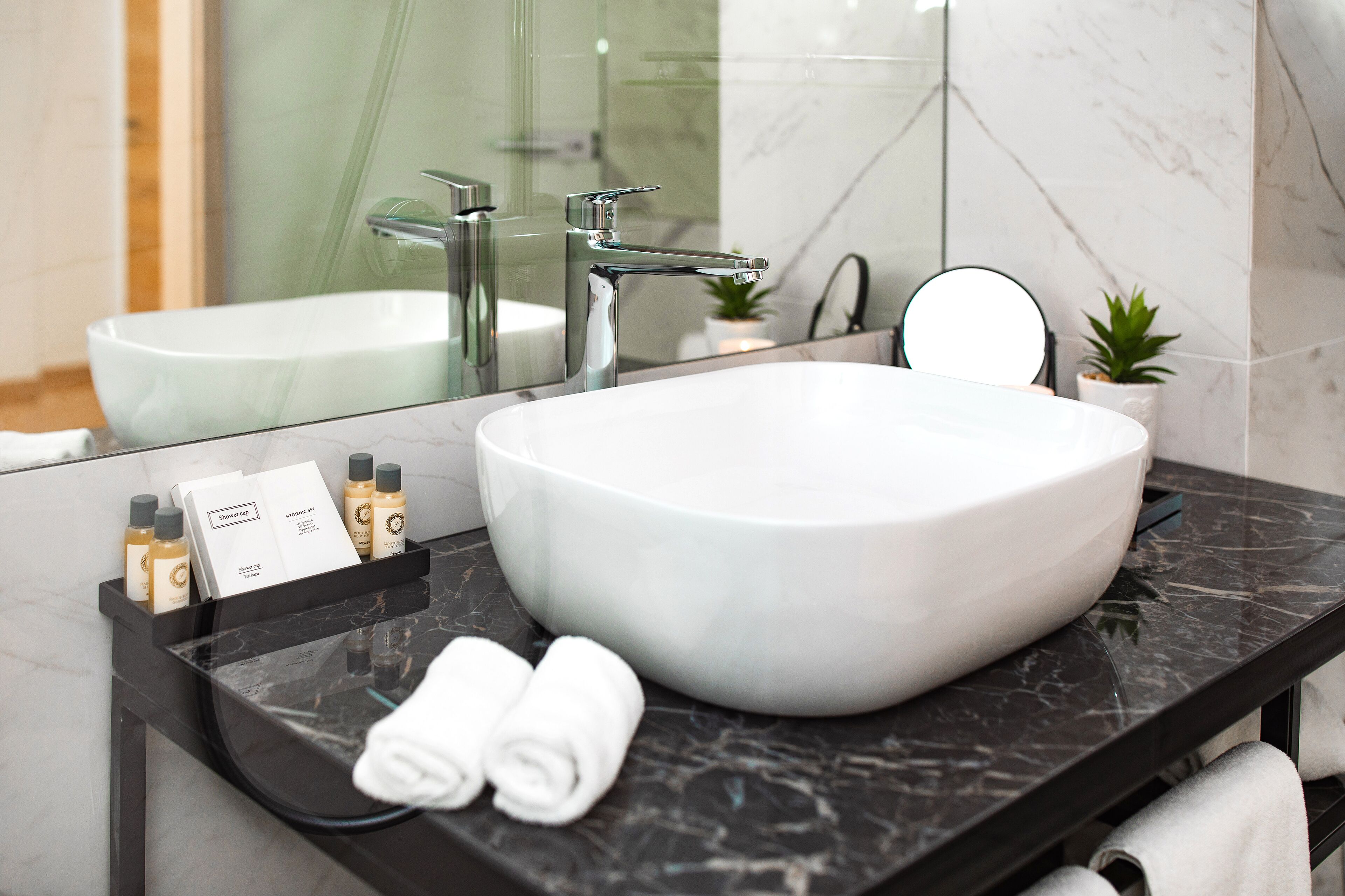 shower, free toiletries, hair dryer, bathrobes