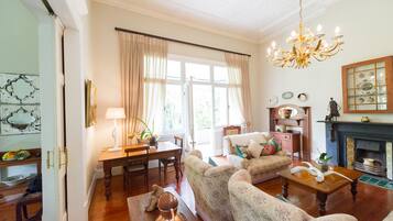 Room, 1 Bedroom, Fireplace | Living area | Flat-screen TV, fireplace