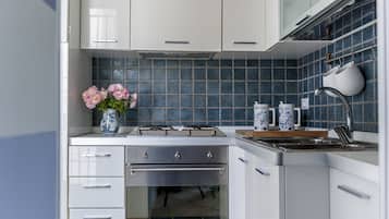Fridge, oven, stovetop, coffee/tea maker