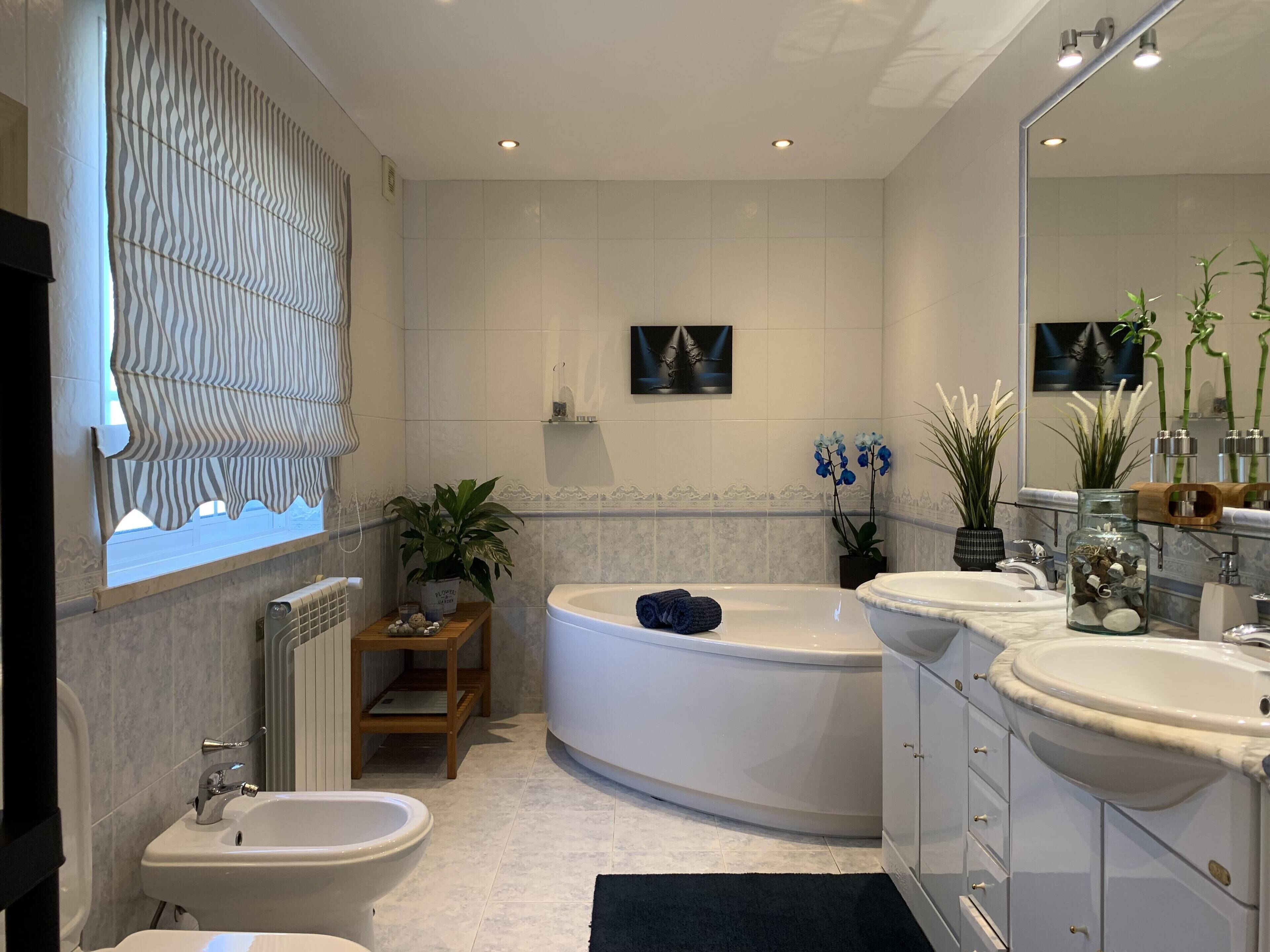 Ensemble douche/baignoire, baignoire à jets, sèche-cheveux, bidet