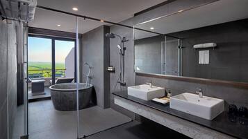 Rainfall showerhead, free toiletries, hair dryer, bathrobes
