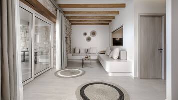 Grand Suite, Private Pool, Sea View | Living area | TV