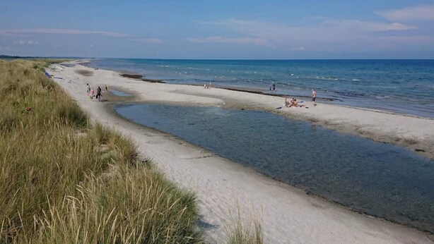 A beach with clear skies, sandy shore, and people enjoying the water. - 4 Person Holiday Home in Hals (Hals)