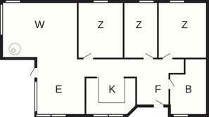 A floor plan with labeled rooms W, Z, E, K, F, and B. - Holiday Home in SÃ¦by (Sæby)