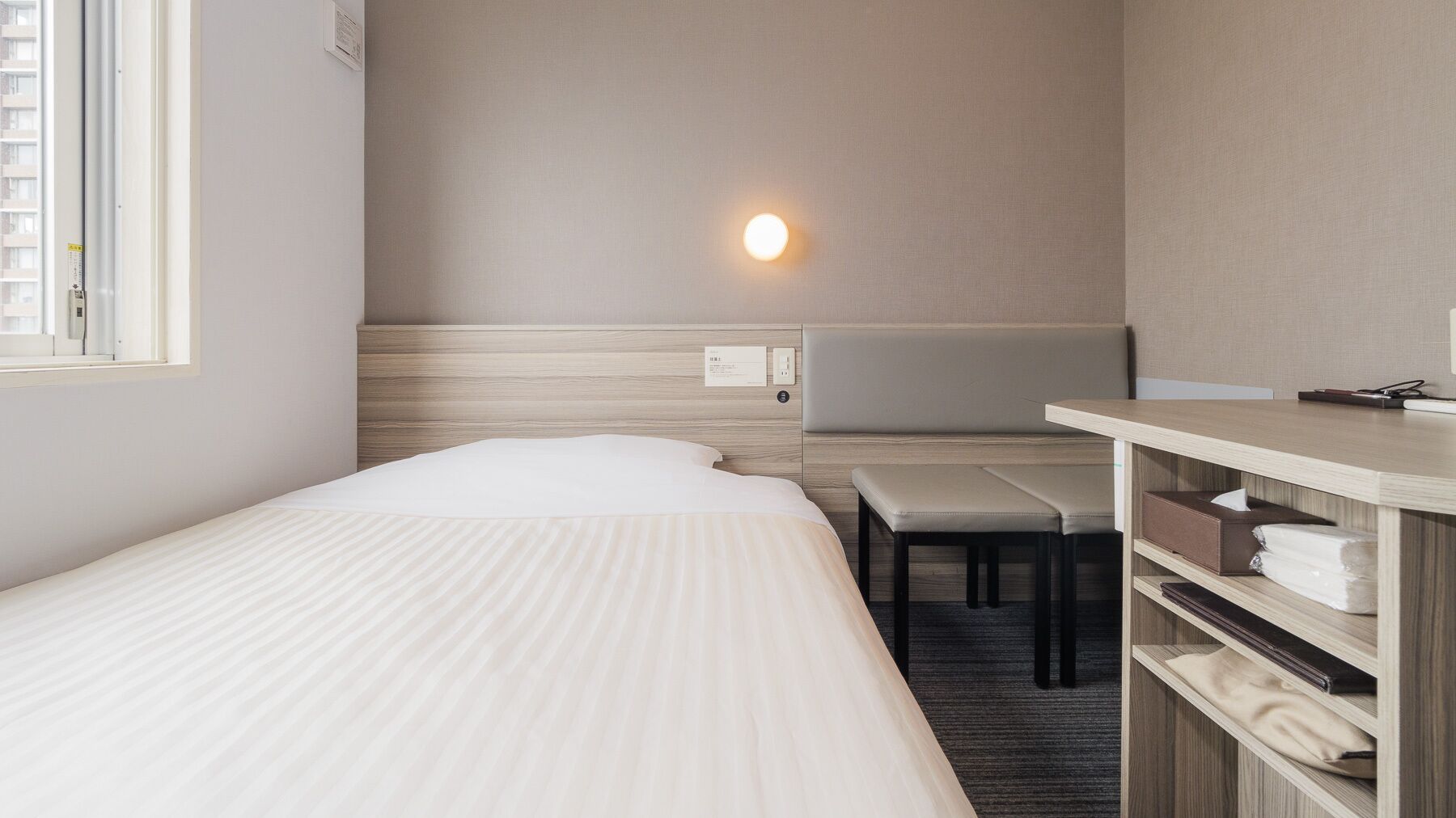 Desk, free WiFi, bed sheets