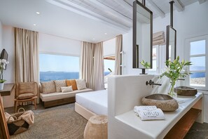 Suíte júnior, vista para o mar | Roupas de cama de algodão egípcio, roupas de cama premium