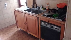 A compact kitchen with wooden cabinets, a stainless steel sink, a stove, and a dishwasher. - Florence Hostels Anamaria (Florence)