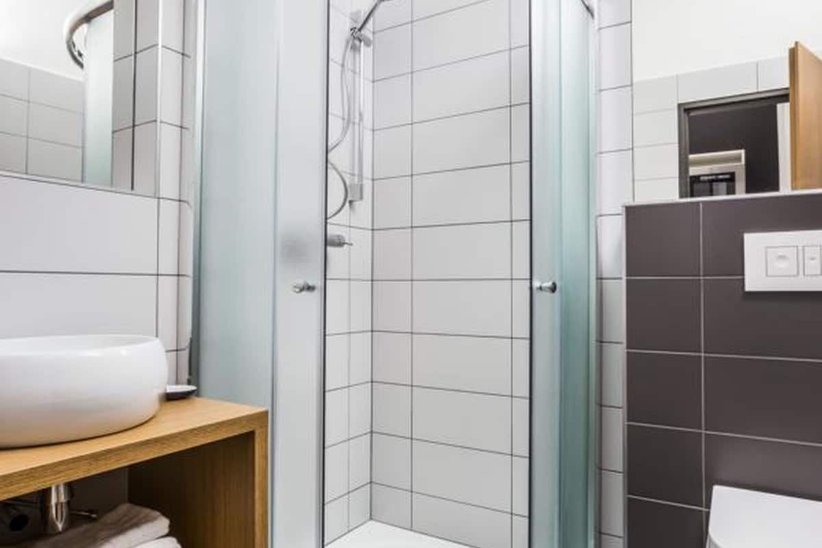 shower, towels, soap, toilet paper