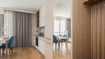 Fridge, stovetop, dishwasher, espresso maker