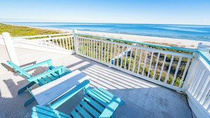 A balcony with a view of the beach and ocean. - Private Pool, Elevator, Sleeps 20, Bob Sikes Cut! (St. George Island)