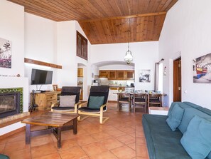 Una televisión, una chimenea