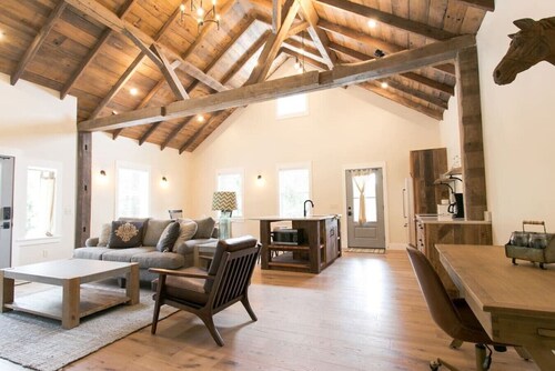 Unique Rustic Suite with Jacuzzi Tub, Kitchen, Fireplace, and Living Room