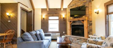 Smart TV, fireplace, DVD player