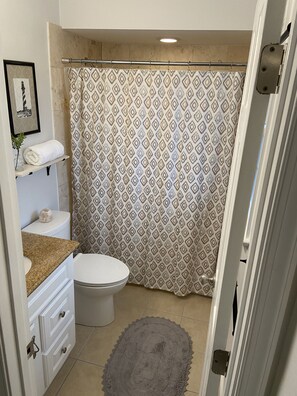 Combined shower/bathtub, towels, soap, toilet paper - Shadowlawn Villas, Suite II (Virginia Beach)