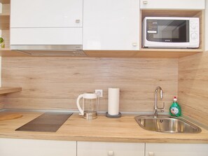 Réfrigérateur, micro-ondes, plaque de cuisson, cafetière/bouilloire