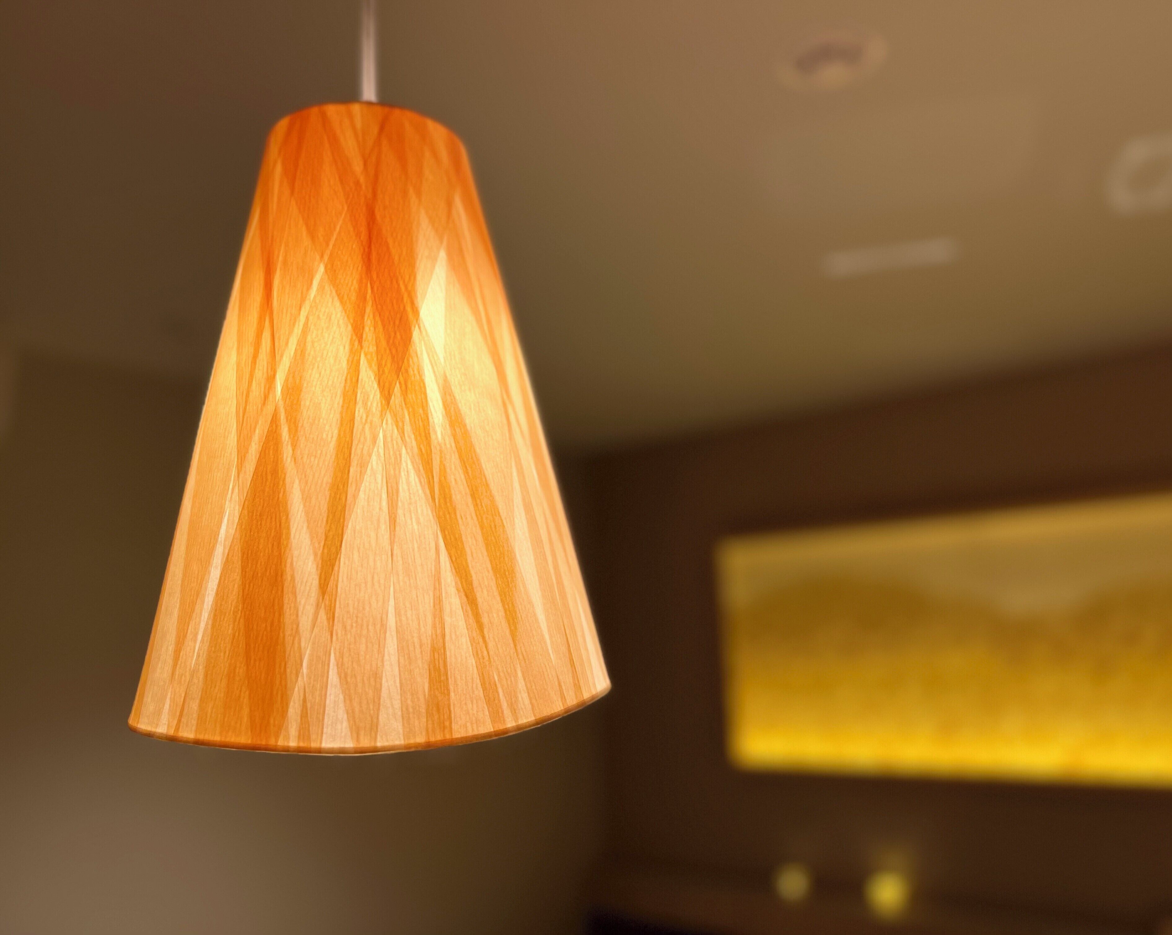 Une suspension décorative ornée d’un motif géométrique.
